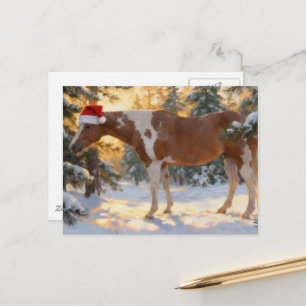 Christmas Paint Horse Mare Winter Forest Postcard