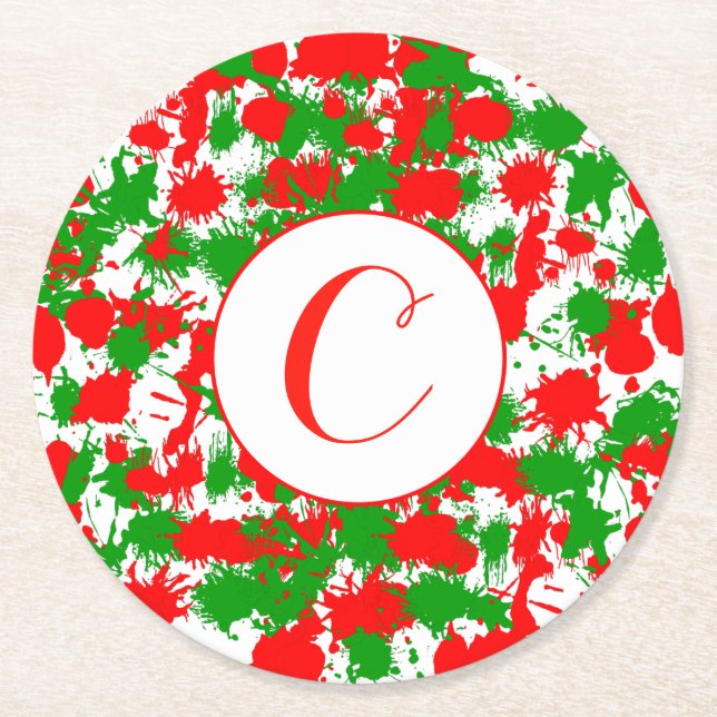 Christmas Paint Splatter Round Paper Coaster (Front)