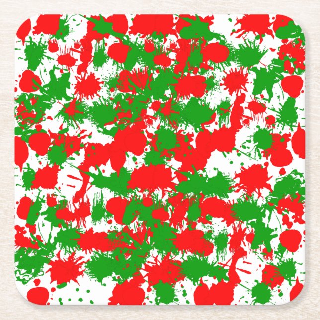 Christmas Paint Splatter Square Paper Coaster (Front)