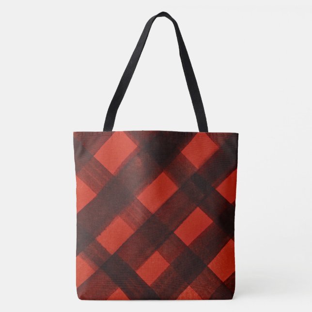 Christmas Painted Red Black Plaid Tartan Holiday Tote Bag (Front)