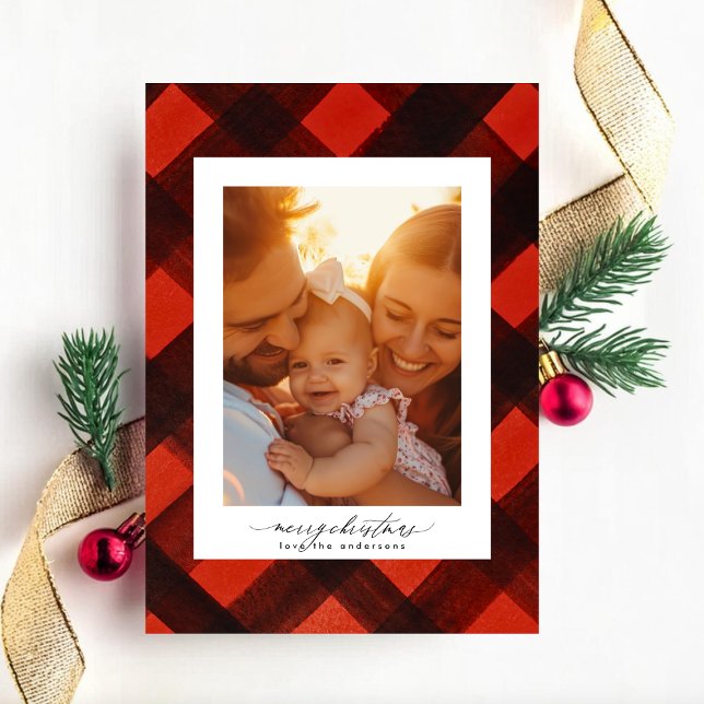Christmas Painted Red Black Tartan Photo Frame Holiday Card (Creator Uploaded)
