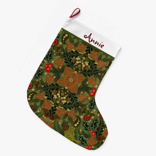 Christmas Paisley Personalised Stocking (Front (Hanging))