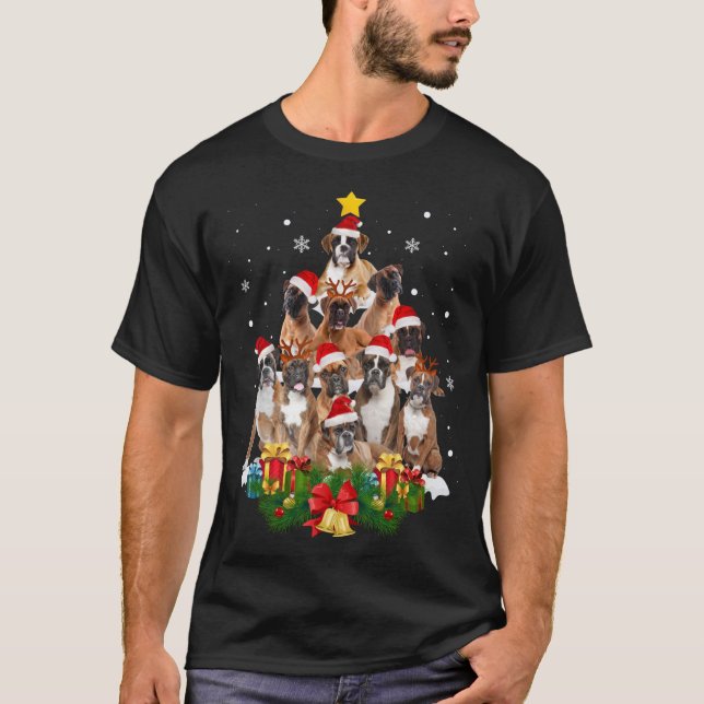 Christmas Pajama Boxer Tree Xmas Gifts Dog Dad Mum T-Shirt (Front)