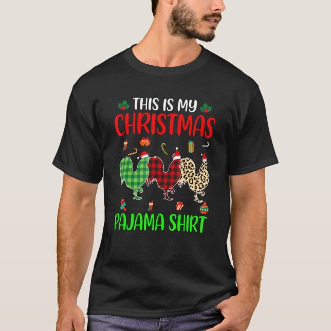 Christmas Pajama Chicken  Animals Xmas Tree Lights T-Shirt (Front)
