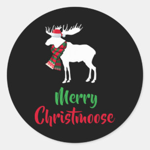 Christmas Pajama - Christmas Moose Santa Hat Classic Round Sticker
