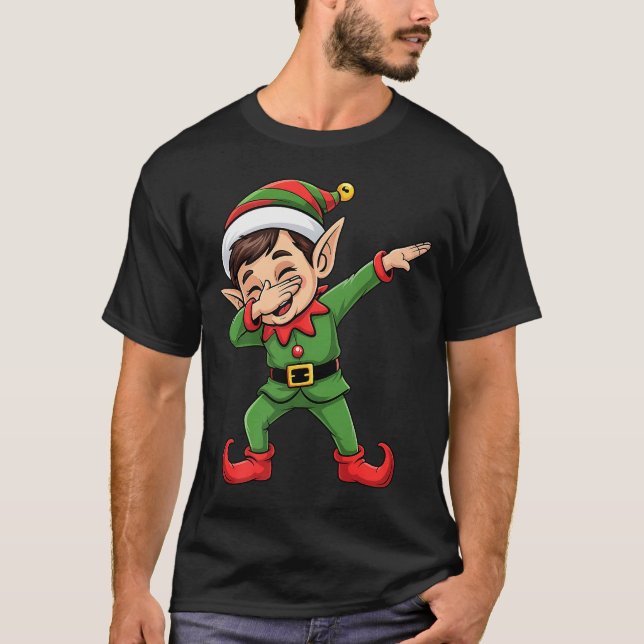 Christmas Pajama Dabbing Elf Kids Boys Girls Xmas  T-Shirt (Front)