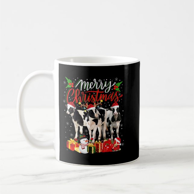 Christmas Pajama Dairy Cow Lover Xmas Tree Lights  Coffee Mug (Left)