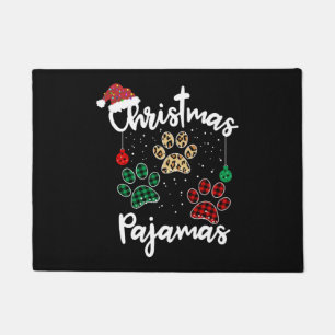 Christmas Pajama Dog Paw Buffalo Plaid Leopard Doormat