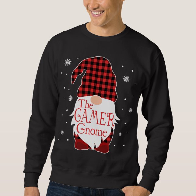 Christmas Pajama Family Gift Gamer Gnome Buffalo P Sweatshirt (Front)