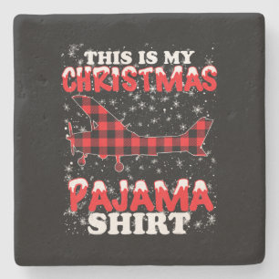 Christmas Pajama Funny Aviation Airplan Gift Stone Coaster