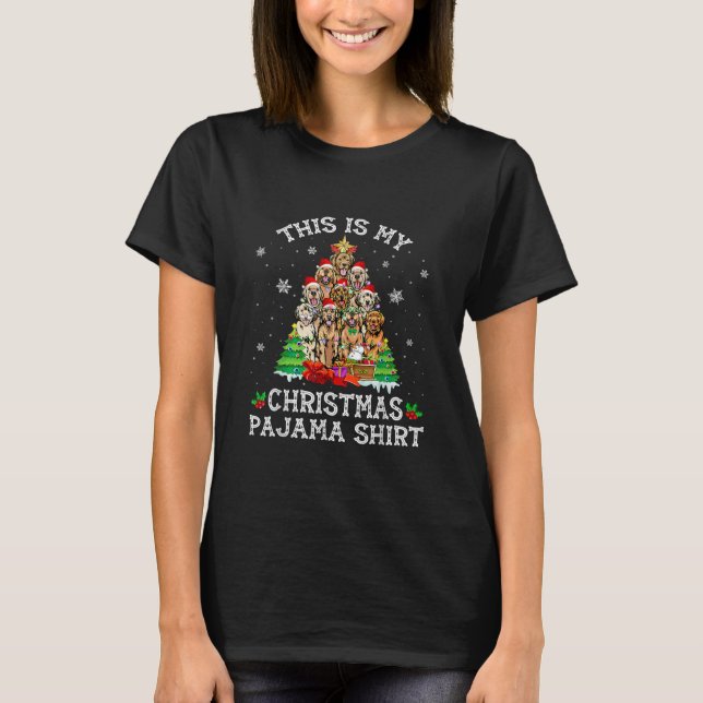 Christmas Pajama Golden Retriever Tree T-Shirt (Front)