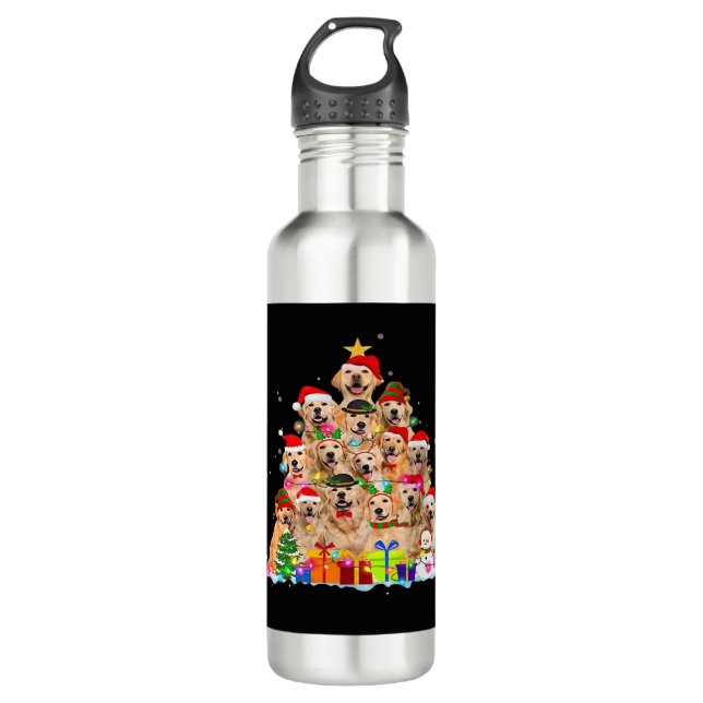 Christmas Pajama Golden Retriever Tree Xmas Gift D 710 Ml Water Bottle (Front)
