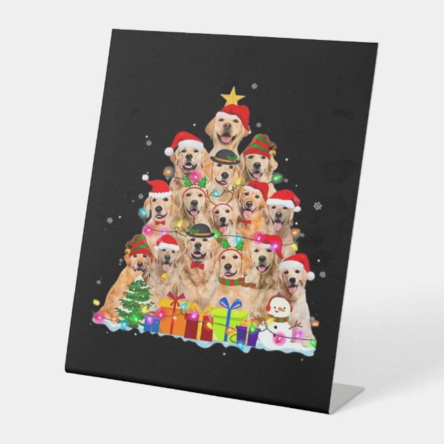 Christmas Pajama Golden Retriever Tree Xmas Gift D Pedestal Sign (Front)
