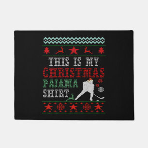 christmas pajama hockey doormat