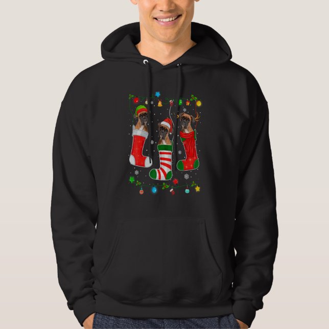 Christmas Pajama Lights Boxer Dog Puppy Lover Hoodie (Front)