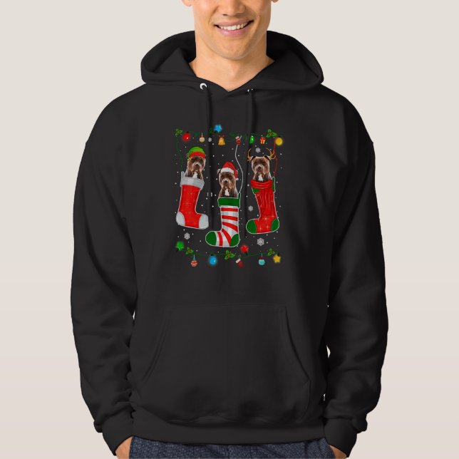 Christmas Pajama Lights Pitbull Dog Puppy Lover Hoodie (Front)