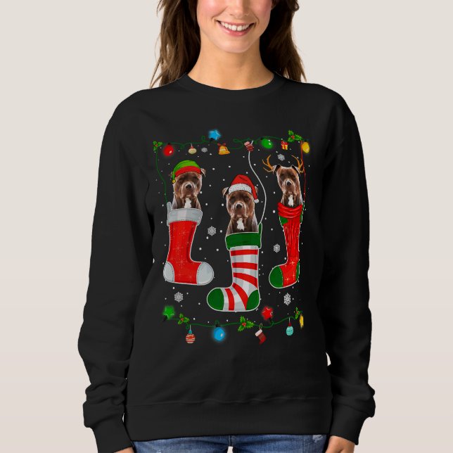 Christmas Pajama Lights Pitbull Dog Puppy Lover Sweatshirt (Front)