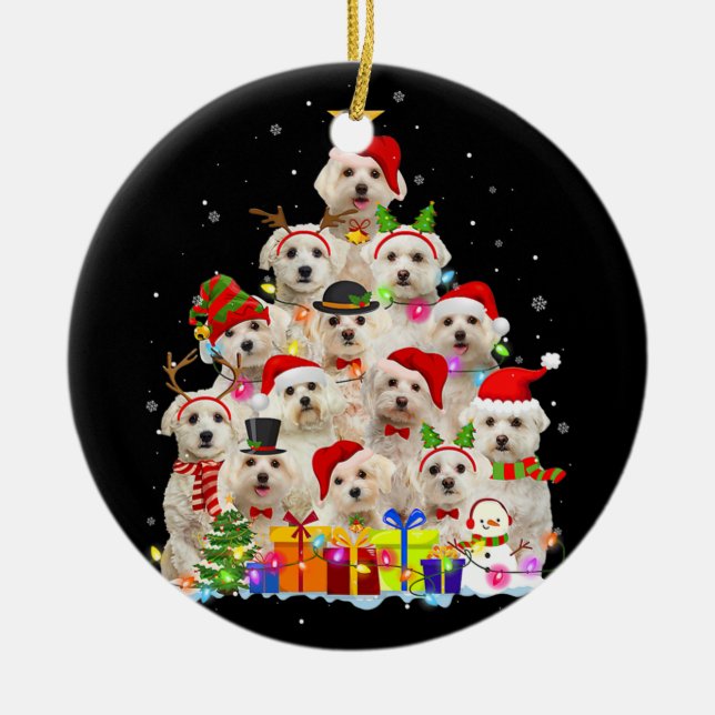 Christmas Pajama Maltese Tree Xmas Gifts Dog Dad Ceramic Ornament (Front)