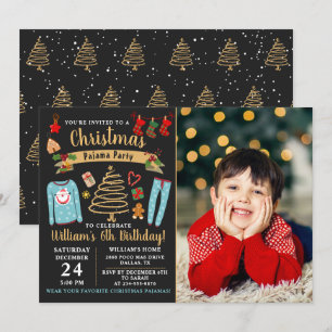 Christmas Pajama Party Boy Birthday Photo Invitation