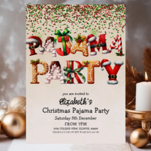 Christmas Pajama Party Candy Cane Santa Hat Design Invitation