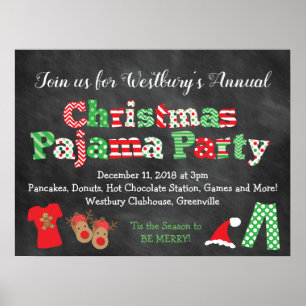 Christmas Pajama Party Chalkboard Style Poster