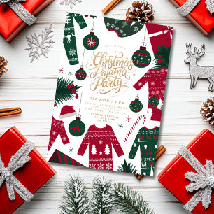 Christmas Pajama Party Classic Red Green Invitation