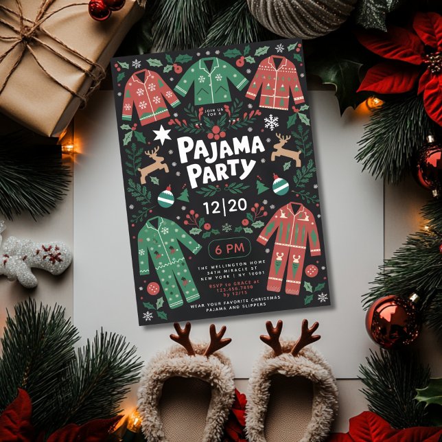 Christmas Pajama Party Cute Fun Kids Party Invitation (Creator Uploaded)