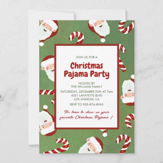 Christmas Pajama Party Cute Santa Barley Sugar Invitation (Front)