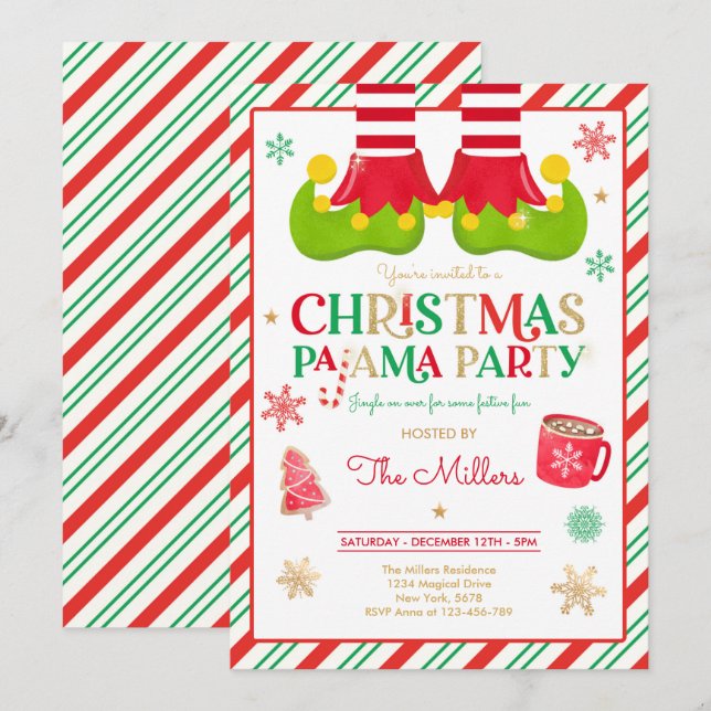 Christmas Pajama Party Elf Holiday Pajama Party Invitation (Front/Back)