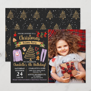 Christmas Pajama Party Girl Birthday Photo Invitation