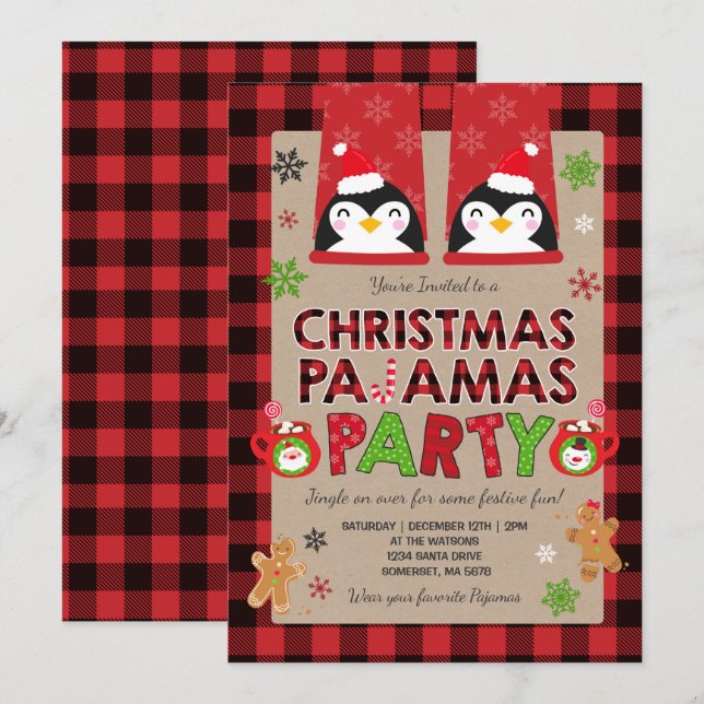 Christmas Pajama Party Invitation Holiday Pyjamas (Front/Back)