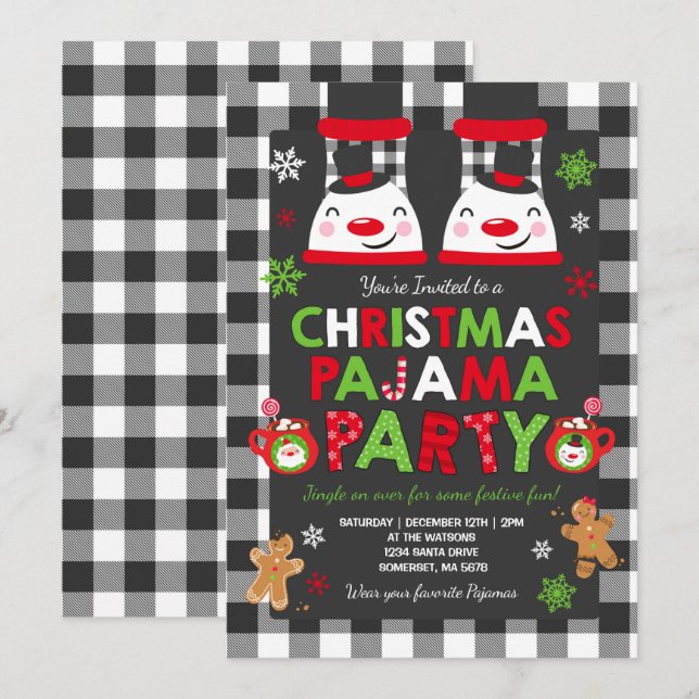 Christmas Pajama Party Invitation Holiday Pyjamas (Front/Back)