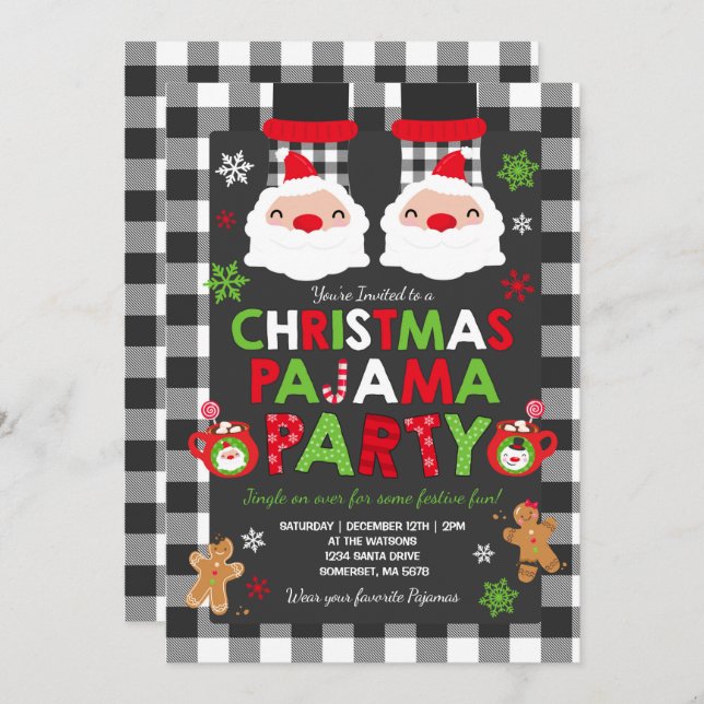 Christmas Pajama Party Invitation Holiday Pyjamas (Front/Back)