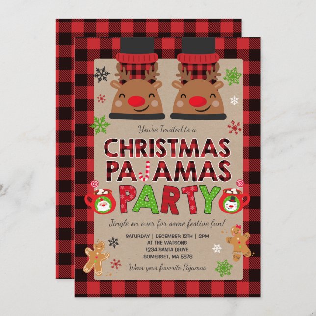 Christmas Pajama Party Invitation Holiday Pyjamas (Front/Back)