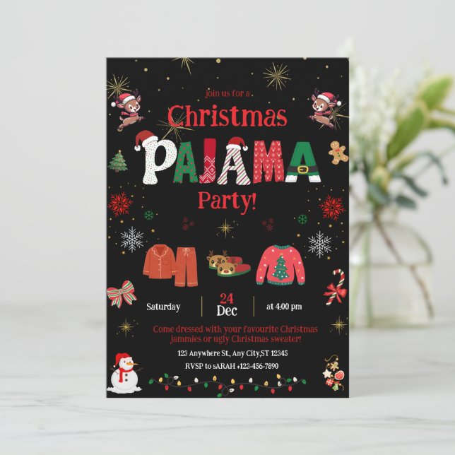 christmas pajama Party Invite for kids  (Standing Front)