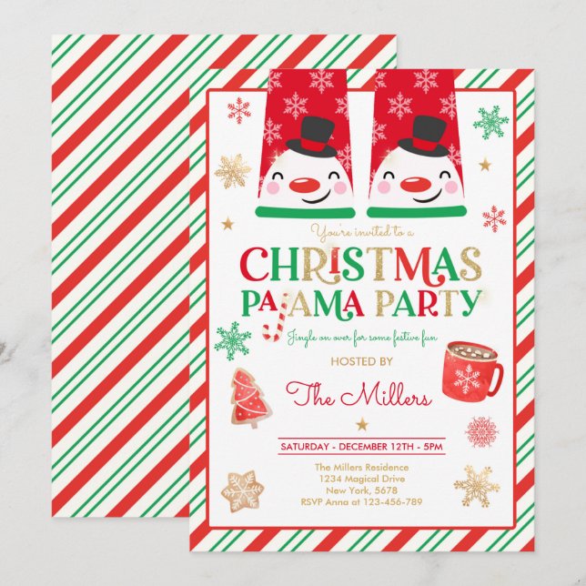 Christmas Pajama Party Red Holiday Pajama Party Invitation (Front/Back)