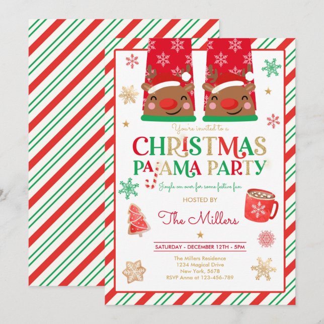 Christmas Pajama Party Red Holiday Pajama Party Invitation (Front/Back)