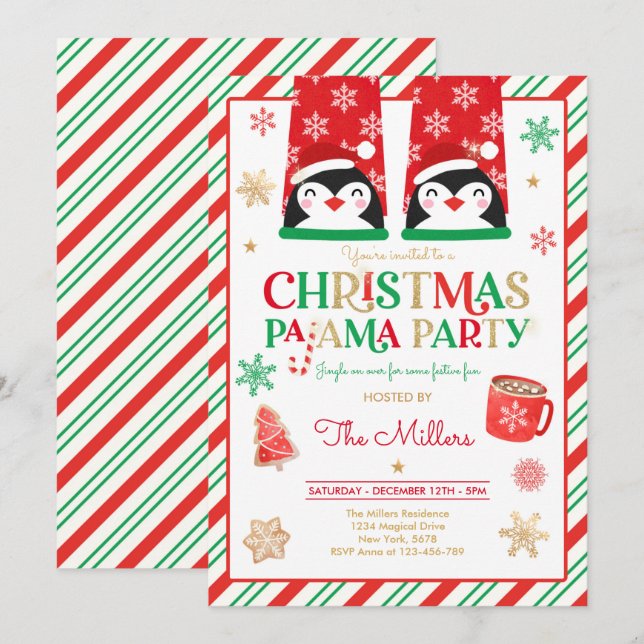 Christmas Pajama Party Red Holiday Pajama Party Invitation (Front/Back)
