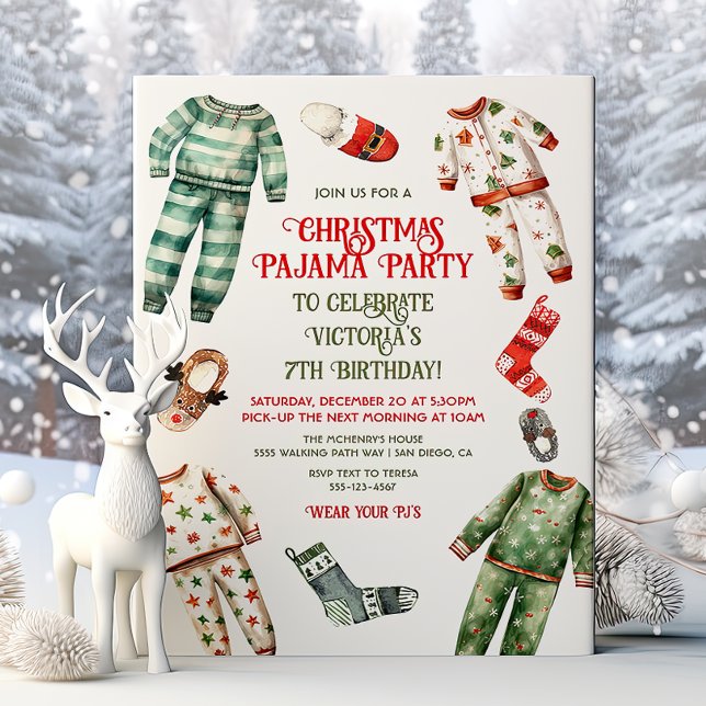 Christmas Pajama Party Sleepover Birthday Invitation (Creator Uploaded)