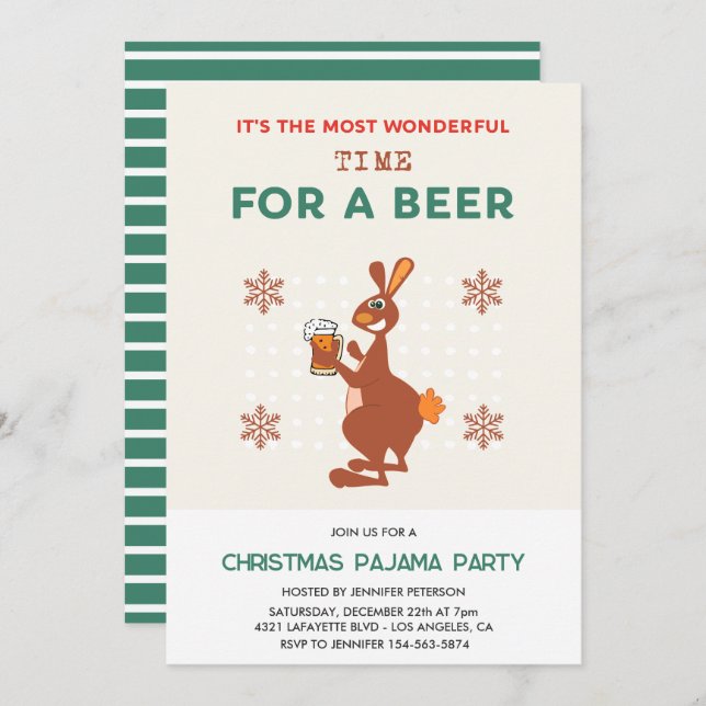 Christmas Pajama Party Slumber Funny Kangaroo  Invitation (Front/Back)
