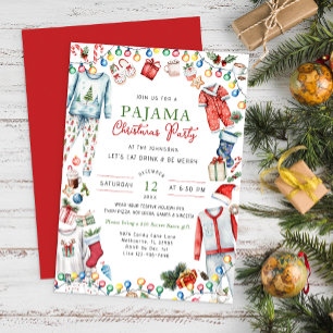 Christmas Pajama Party Watercolor Invitation