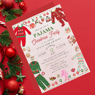 Christmas Pajama Party Watercolor Modern Invitation