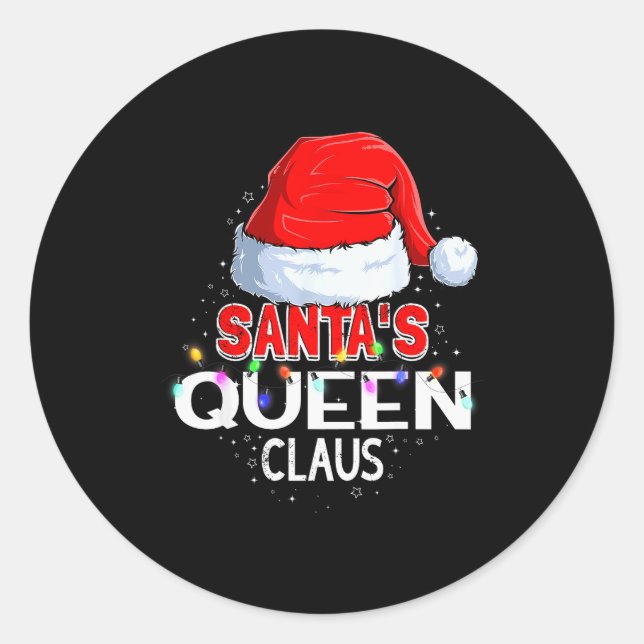 Christmas Pajama Santa's Queen Claus Matching  Classic Round Sticker (Front)