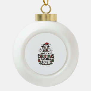 Christmas Pajama Shirt Cute Cow Holiday Design_1 Ceramic Ball Christmas Ornament