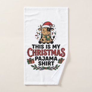 Christmas Pajama Shirt Cute Cow Holiday Design_1 Hand Towel