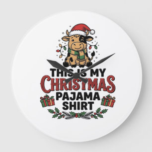 Christmas Pajama Shirt Cute Cow Holiday Design_1 Large Clock