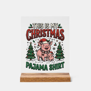 Christmas Pajama Shirt Cute Pig Holiday Vector Des Acrylic Sign