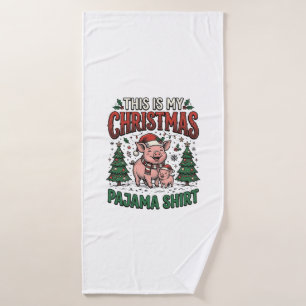 Christmas Pajama Shirt Cute Pig Holiday Vector Des Bath Towel