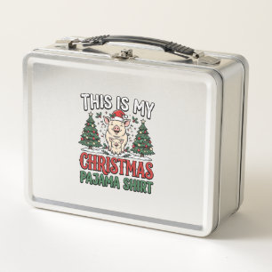 Christmas Pajama Shirt Cute Pig Holiday Vector Des Metal Lunch Box