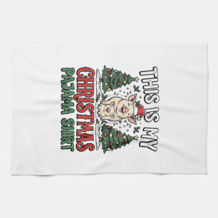 Christmas Pajama Shirt Cute Pig Holiday Vector Des Tea Towel
